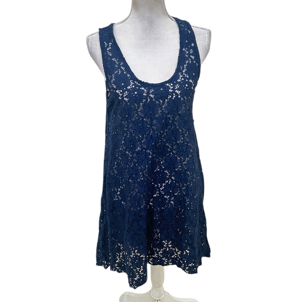 Profile by Gottex Navy Lace scoop neck Overlay a-line Tank dress size large